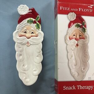 Fitz‎ & Floyd Santa Snack Therapy Dish w Box Christmas Hanging Wall Plaque Tray